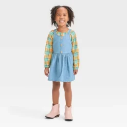 Toddler Girls' Plaid Long Sleeve Top & Denim Skirtall Set - Cat & Jack™ Blue -Cat & Jack Sales Store GUEST 05285ae0 d891 4f36 8fad 10f67d94ab5a