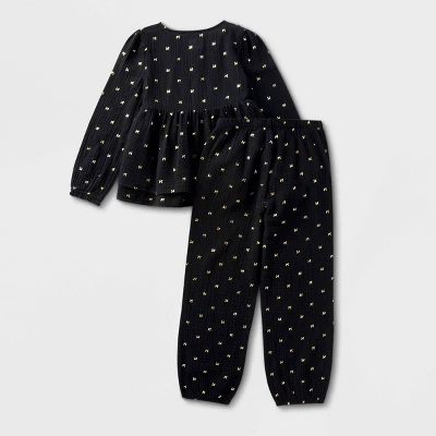 Girls' 2pc Adaptive Long Sleeve Dressy Top And Bottom Set - Cat & Jack™ Black 3 Girls' 2pc Adaptive Long Sleeve Dressy Top And Bottom Set - Cat & Jack™ Black