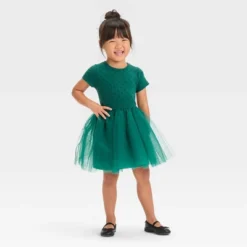 Toddler Girls' Dot Short Sleeve Knit Tulle Dress - Cat & Jack™ Green -Cat & Jack Sales Store GUEST 08ec53ed a554 452a a22c 4a36e538f7e9