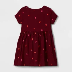 Toddler Girls' Apple Button-Front Short Sleeve Dress - Cat & Jack™ Burgundy 12M