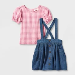 Toddler Girls' Plaid Top & Chambray Skirtall Set - Cat & Jack™ Pink -Cat & Jack Sales Store GUEST 19e3d4f9 5205 441a 8f5d 591a3fdecbfa