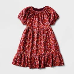 Girls' Adaptive Short Sleeve Woven Dress - Cat & Jack™ Burgundy -Cat & Jack Sales Store GUEST 211fa217 4ea6 4756 8830 ec545739c8dd
