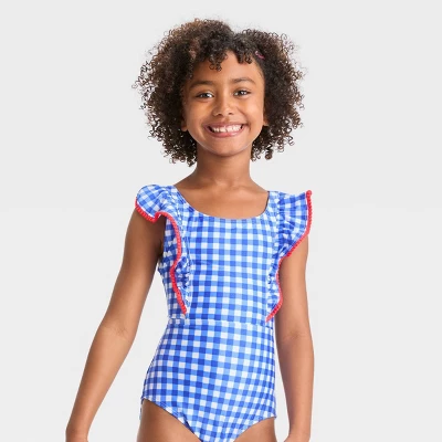 Girls' Gingham Check One Piece Swimsuit - Cat & Jack™ Blue 5 Girls' Gingham Check One Piece Swimsuit - Cat & Jack™ Blue - Image 3