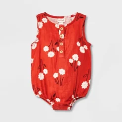 Baby Floral Gauze Tank Henley Romper - Cat & Jack™ Red -Cat & Jack Sales Store GUEST 3c47c6e4 8c28 4fad 9556 e437234d833f