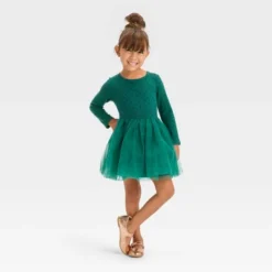Toddler Girls' Dot Long Sleeve Knit Tulle Dress - Cat & Jack™ Green -Cat & Jack Sales Store GUEST 3e761a1f 168d 498c add3 8ee80d04683b