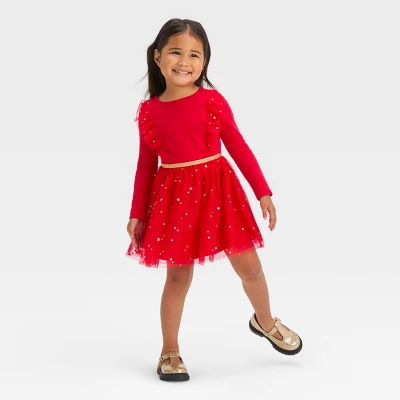 Toddler Girls' Tulle Dress - Cat & Jack™ Red 4 Toddler Girls' Tulle Dress - Cat & Jack™ Red - Image 2