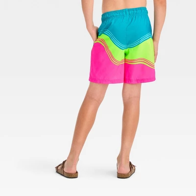 Boys' Wave Swim Shorts - Cat & Jack™ Pink/Neon Green/Turquoise Blue 4 Boys' Wave Swim Shorts - Cat & Jack™ Pink/Neon Green/Turquoise Blue - Image 2