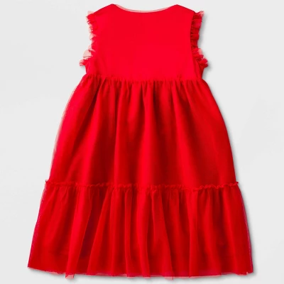 Girls' Adaptive Sleeveless Sequin Tulle Dress - Cat & Jack™ Red 3 Girls' Adaptive Sleeveless Sequin Tulle Dress - Cat & Jack™ Red