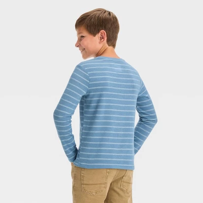 Boys' Long Sleeve Striped Henley Shirt - Cat & Jack™ 3 Boys' Long Sleeve Striped Henley Shirt - Cat & Jack™