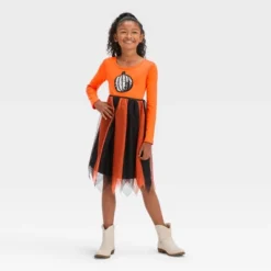 Girls' Adaptive Long Sleeve Sequin Halloween Tulle Dress - Cat & Jack™ Orange -Cat & Jack Sales Store GUEST 592d0684 4850 41c4 801b fe1fb8302ac4