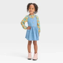 Toddler Girls' Plaid Long Sleeve Top & Denim Skirtall Set - Cat & Jack™ Blue -Cat & Jack Sales Store GUEST 5991171d 4a53 4e09 8a1c 53a3d8ba462f