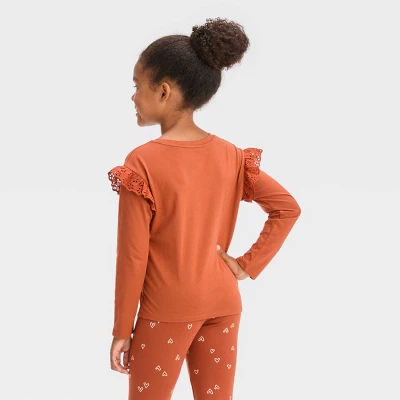 Girls' Long Sleeve Eyelet T-Shirt - Cat & Jack™ 3 Girls' Long Sleeve Eyelet T-Shirt - Cat & Jack™