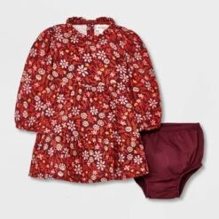 Baby Girls' Floral Twill Dress & Bottom Set - Cat & Jack™ Burgundy -Cat & Jack Sales Store GUEST 778921d7 11f2 4da1 8661 19be2027c84a