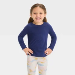 Toddler Girls' 3pk Solid Shirt Set - Cat & Jack™ Blue/Olive Green/Orange