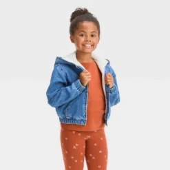 Girls' Hooded Zip-Up Faux Shearling Jean Jacket - Cat & Jack™ Medium Wash -Cat & Jack Sales Store GUEST 82813bd8 2147 474a aaf2 3c37af7d2c36