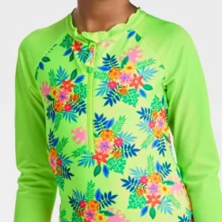 Cat & Jack Sales Store 25 Girls' Aloha Floral One Piece Rash Guard Swimsuit - Cat & Jack⢠Lime Green
