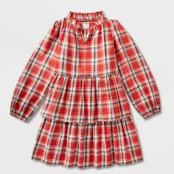 Girls' Adaptive Abdominal Access Long Sleeve Plaid Tiered Woven Dress - Cat & Jack™ Red -Cat & Jack Sales Store GUEST 857a1a0e de64 4222 9c83 e5fe13ff9a98