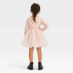 Toddler Girls' Bow-Tie Long Sleeve Knit Tulle Dress - Cat & Jack™ Pink