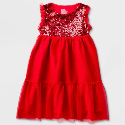 Girls' Adaptive Sleeveless Sequin Tulle Dress - Cat & Jack™ Red 6 Girls' Adaptive Sleeveless Sequin Tulle Dress - Cat & Jack™ Red - Image 4
