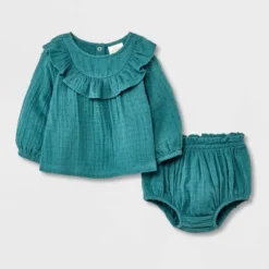 Baby Girls' Gauze Clipspot Ruffle Yoke Top & Bottom Set - Cat & Jack™ Dark Green -Cat & Jack Sales Store GUEST 8973f68d 6e6b 4594 a13d f41092a58988