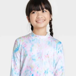 Girls' Tunic Tie-Dye Long Sleeve Rash Guard Swimsuit Top - Cat & Jack™️ White