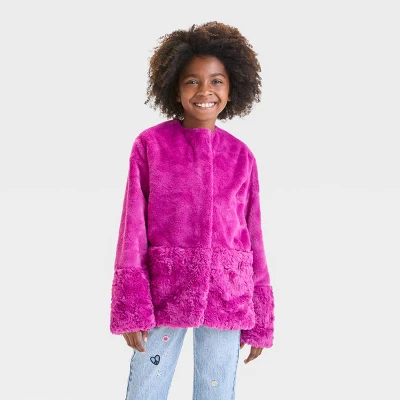 Kids' Solid Faux Fur Jacket - Cat & Jack™ Magenta 5 Kids' Solid Faux Fur Jacket - Cat & Jack™ Magenta - Image 3