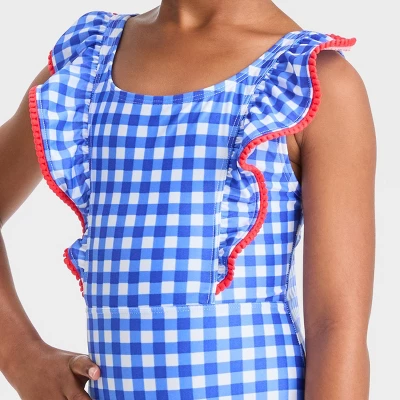 Girls' Gingham Check One Piece Swimsuit - Cat & Jack™ Blue 3 Girls' Gingham Check One Piece Swimsuit - Cat & Jack™ Blue