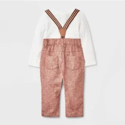 Baby Boys' Jaspe Flannel Suspender Set - Cat & Jack™ Cream