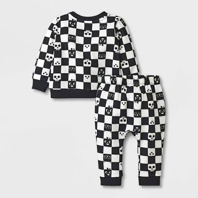 Baby 2pc Checkered Sweatshirt & Jogger Pants Set - Halloween - Cat & Jack™ Black 3 Baby 2pc Checkered Sweatshirt & Jogger Pants Set - Halloween - Cat & Jack™ Black