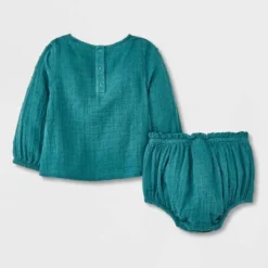 Cat & Jack Sales Store 16 Baby Girls' Gauze Clipspot Ruffle Yoke Top & Bottom Set - Cat & Jack⢠Dark Green