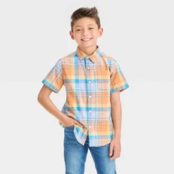Boys' Short Sleeve Plaid Button-Down Shirt - Cat & Jack™ Orange -Cat & Jack Sales Store GUEST d7ce770b 8a22 4da6 8938 391593cb8f0d