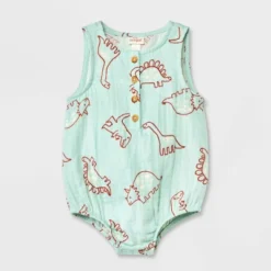 Baby Dino Gauze Tank Henley Romper - Cat & Jack™ Blue -Cat & Jack Sales Store GUEST dad0b645 28e0 416d 8b1c 7783d0044cad