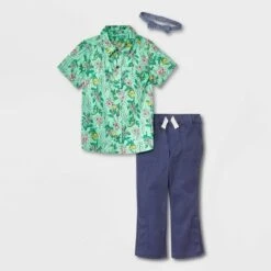 Toddler Boys' Adaptive 2pc Floral Printed Woven Short Sleeve Shirt And Pants Set With Bowtie - Cat & Jack™ Green -Cat & Jack Sales Store GUEST e8b04562 195c 4654 91ee 6bc2ea5b148d
