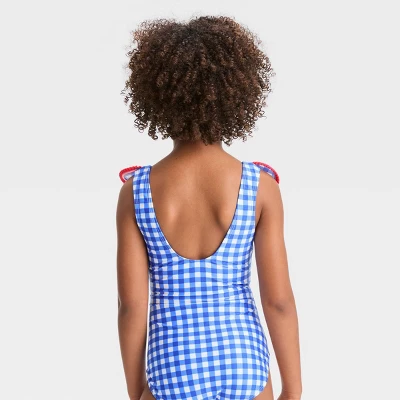 Girls' Gingham Check One Piece Swimsuit - Cat & Jack™ Blue 4 Girls' Gingham Check One Piece Swimsuit - Cat & Jack™ Blue - Image 2