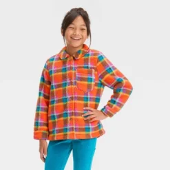 Girls' Button-Down Plaid Shacket - Cat & Jack™ Orange -Cat & Jack Sales Store GUEST f7d7d49d c47c 47f4 b29f 41fc63dfbebc