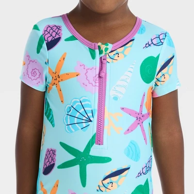 Toddler Girls' Seashell One Piece Swimsuit - Cat & Jack™ Blue 3 Toddler Girls' Seashell One Piece Swimsuit - Cat & Jack™ Blue